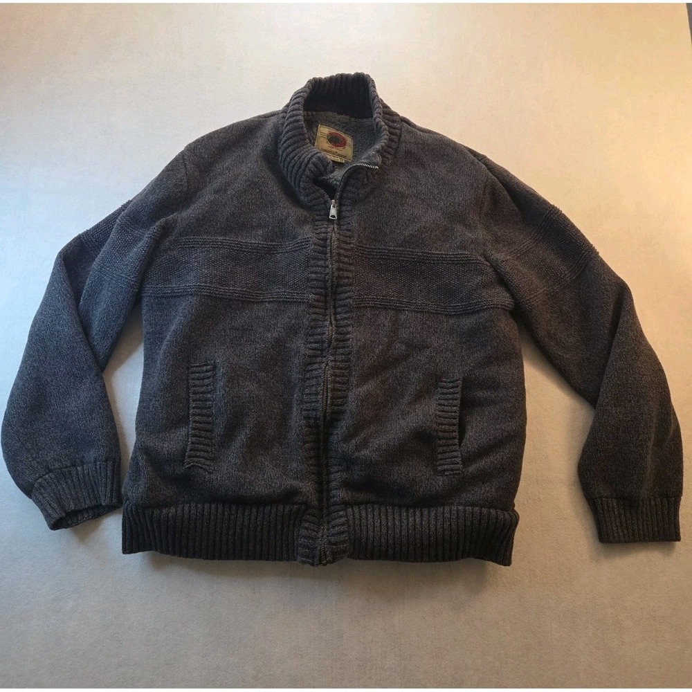 Boston Traders Sherpa Fleece Lined Zip Cotton Sweater Jacket Size XL Pewter